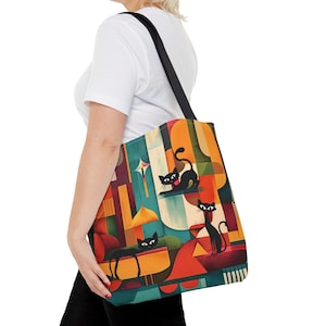 Atomic Cat Art Tragetasche: Buntes MCM Design Bild 1