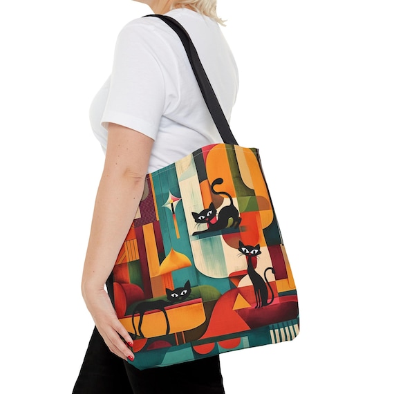 Atomic Cat Art Tote Bag: Colorful MCM Design