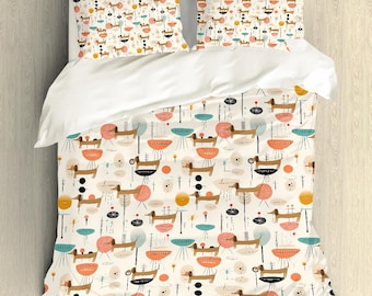 MCM Dachshund Duvet Cover: Retro Mid Century Modern Bedding