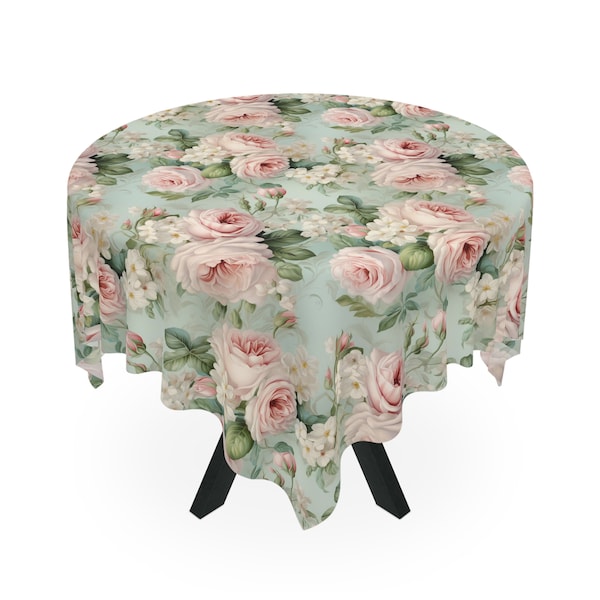 Vintage Shabby Chic Pink Roses and Delicate small Blooms Tablecloth