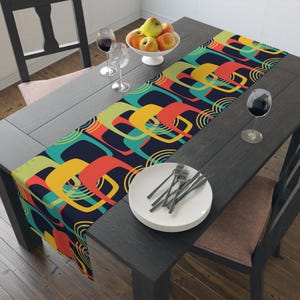 Retro colorful geometric Table Runner (Cotton, Poly), Mid Century Modern, MCM table decor, red blue green, retro tableware