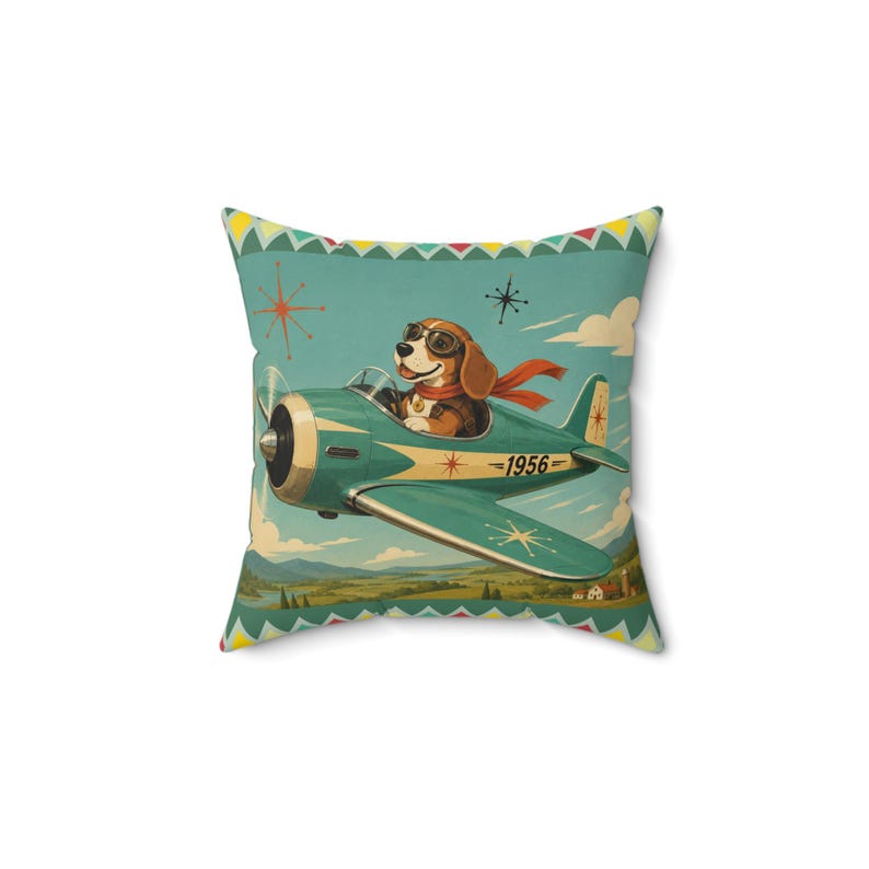 Oreiller d'avion vintage pour chien Beagle Pilot | Oreiller carré rétro aviation image 8