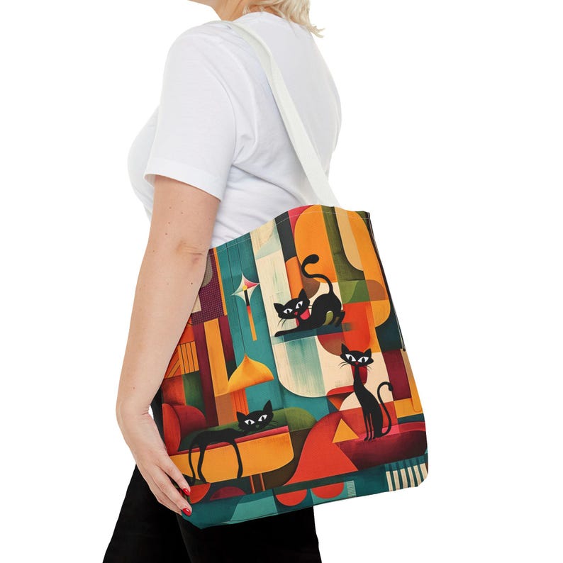 Atomic Cat Art Tragetasche: Buntes MCM Design Bild 3