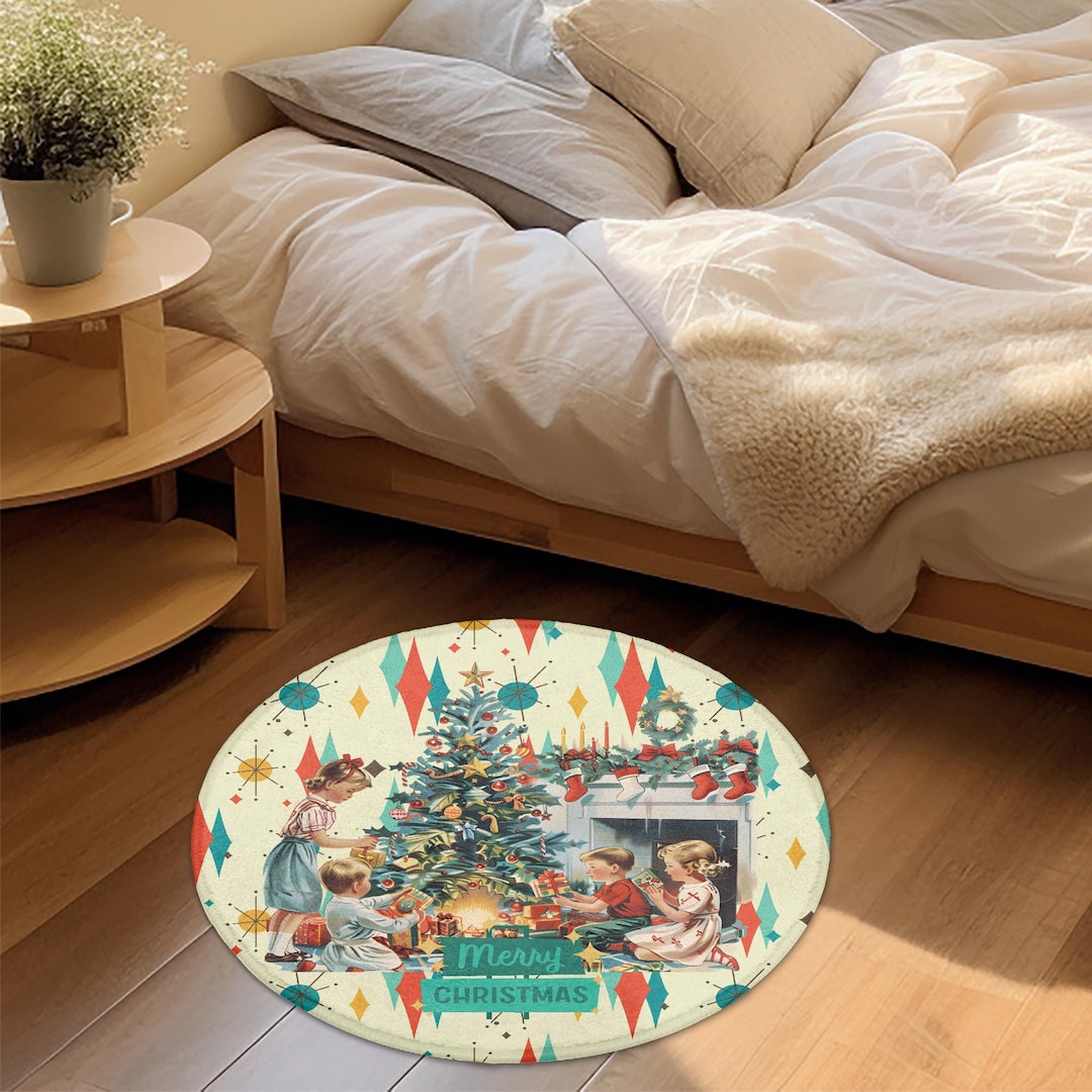 Merry Christmas MCM Round Shaped Rug, Franciscan Starburst, Retro ...