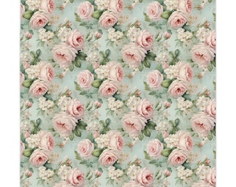 Napperon Shabby Chic – Tissu Floral Bouquets De Roses – Blanc – Enfant – Neuf