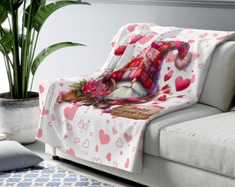 Gnome Hearts Sherpa Fleece Blanket, Valentines Day Gift