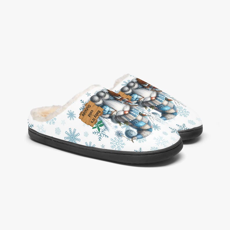 Pantuflas mullidas de gnomo de invierno, zapatillas de casa, regalo para amantes de los gnomos, calzado cálido y acogedor. imagen 7