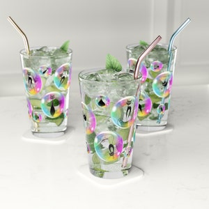Atomic Cat Bubbles Pint Glass: Retro MCM Barware, Black Cat Lover Gift