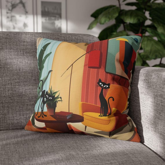 猫ロカビリー キャット　クッションカバー50sミッドセンチ　クッションカバー 猫（サイズ（クッションカバー）50 × 50cm）（クッション