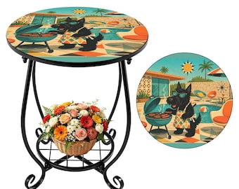 Outdoor Side Table MCM Scotty Terrier cooking on BBQ