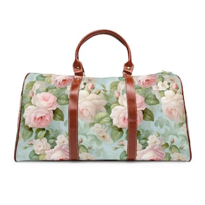 Pink roses shabby chic Waterproof Travel Bag, womens carry on, floral travel luggage, overnight bag, sports duffel bag