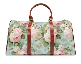 Pink roses shabby chic Waterproof Travel Bag, womens carry on, floral travel luggage, overnight bag, sports duffel bag