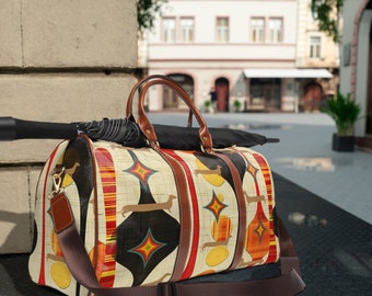 Bolsa de viaje con diseño de perro salchicha de estilo moderno de mediados de siglo, impermeable, ideal para viajes cortos.