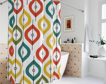 Cortina de ducha geométrica retro: decoración de baño moderna de mediados de siglo