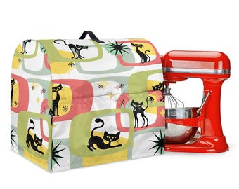 Atomic Cat MCM Mixer Cover: Retro Kitchen Decor, Black Cat Lover Gift