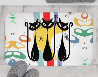 Mid Century Modern Atomic cat retro Bath Mat, bathroom decor, non slip bath mat