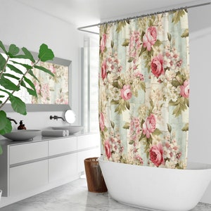 Pink floral  vintage roses shabby chic style Quick-drying Shower Curtain