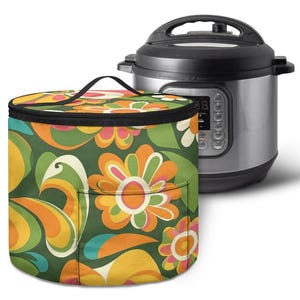 Retro Groovy flower power Electric Pressure Cooker Insulation Bag, slow cooker cover, dust cover, retro kitchen decor, housewarming gift