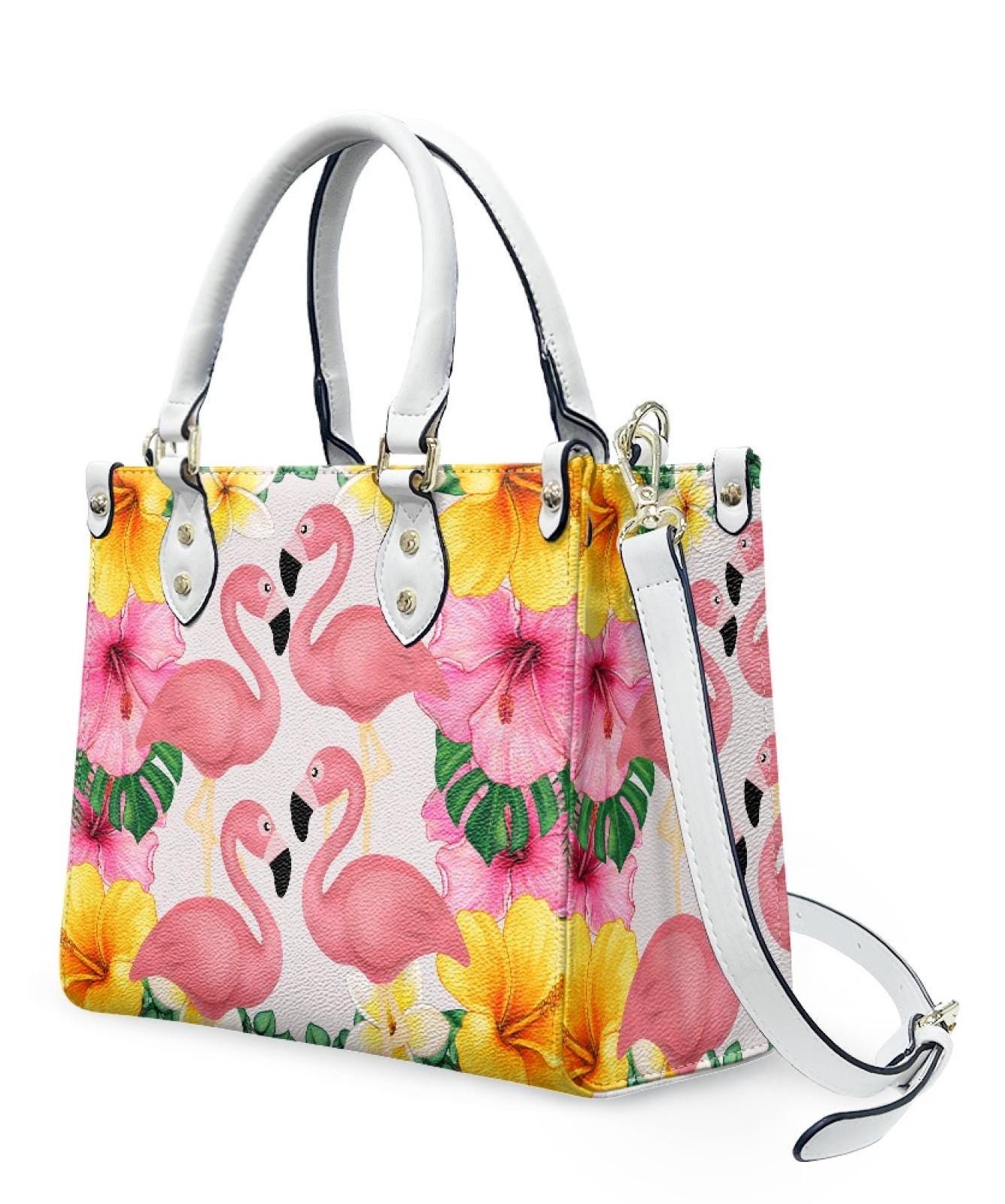 Pink Flamingo Floral Handbag: Boho Tropical Tote Bag - Etsy display picture 1