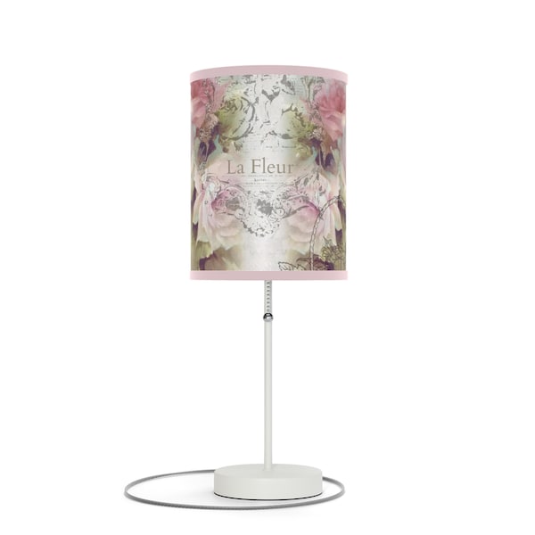Shabby chic style La Fleur vintage inspired pink rose Lamp on a Stand, US|CA plug