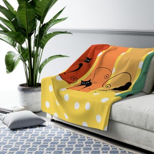 Atomic Cat Dots Sherpa Fleece Blanket, Cat Lover Gift, Home Decor, Soft Blanket, Pet Blanket, Warm Throw, MCM home decor