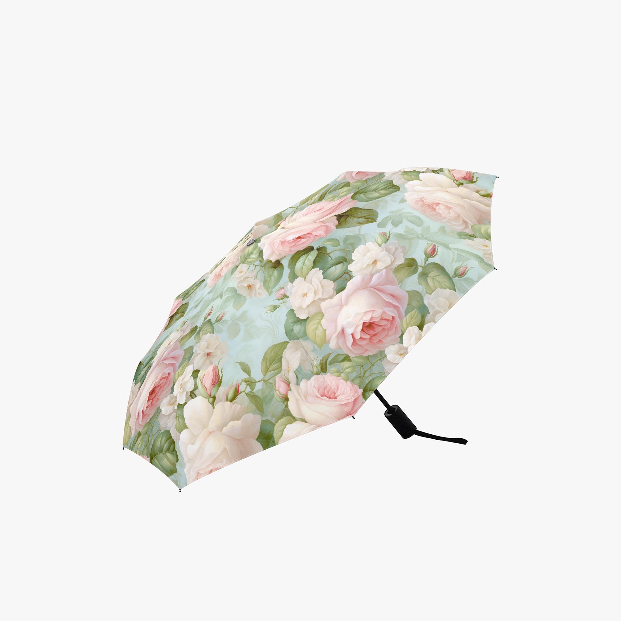 Pink Vintage Roses Shabby Chic Automatic Folding Umbrella