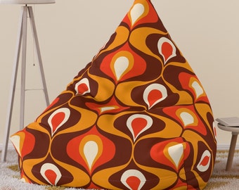 Retro orange and brown Bean Bag Chair COVER, retro home decor, games room, living room, 60s 70s design