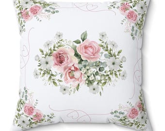 Pink Peony Rose Pillow: Shabby Chic Farmhouse Floral Cushion