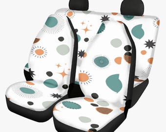 Mid Century Modern Car Seat Covers: Retro Auto Interior Decor (3-Piece)