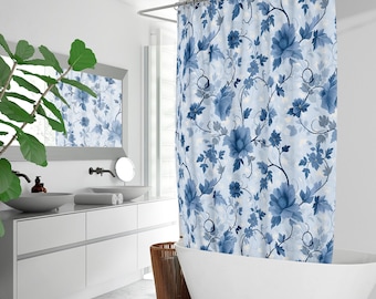 Floral Dusky Blue Shower Curtain: Shabby Chic Bathroom Decor