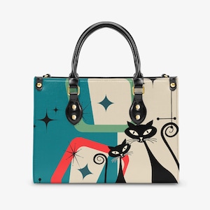 Atomic Cat Mid-Century Handbag: Retro Mod Shoulder Tote