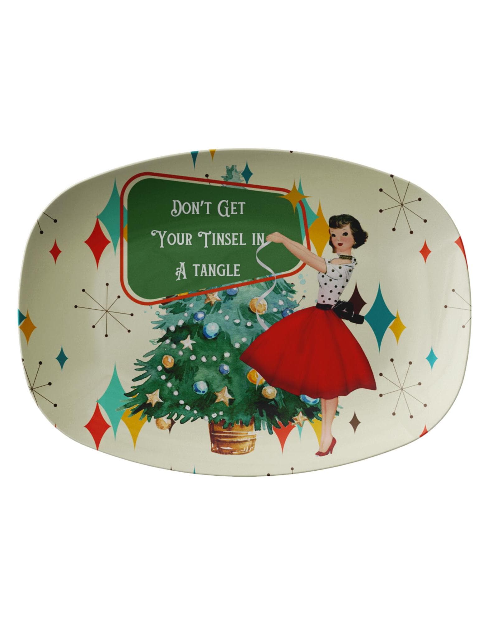 Plateau de Noël rétro kitsch, étoile en diamant, plat moderne des années 50