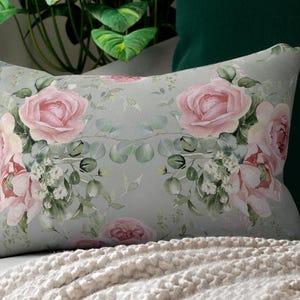 Pink Peony rose Spun Polyester Lumbar Pillow, Shabby chic, Farmhouse decor, country cottage, floral pillow