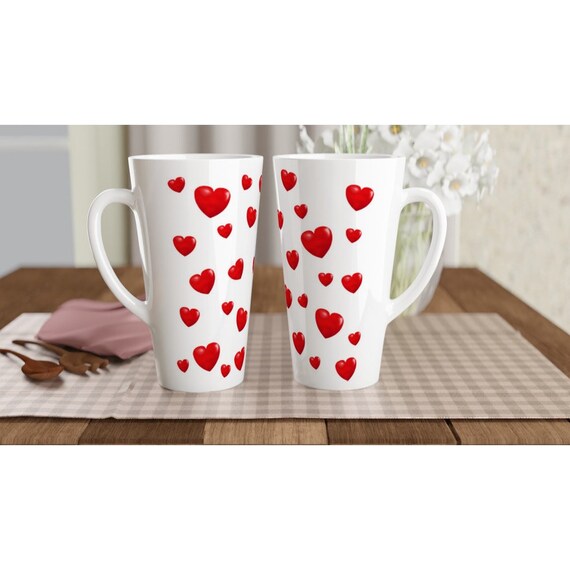 Love Hearts Valentines Day Gift, Latte Mug, Tall Coffe, Big