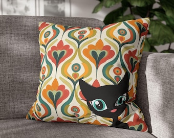 Retro Atomic Cat Pillow Cover, Mid Century Modern Decor