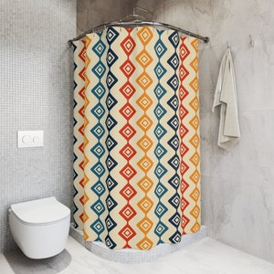 Funky retro shower curtain, vintage curtain, retro bathroom,  pattern shower curtain, 60 70s bath decor