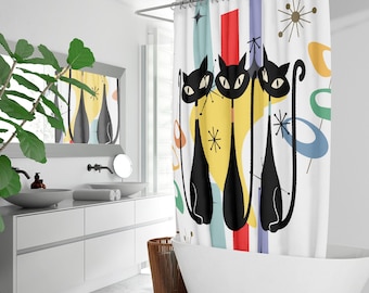 Atomic cat retro MCM design Quick-drying Shower Curtain