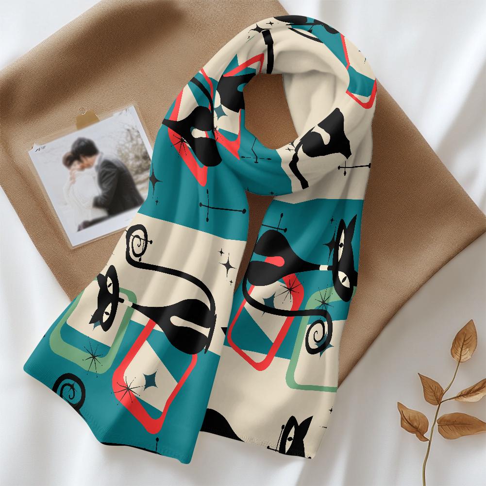 Atomic Cat Scarf: Teal Mid-century Modern Retro Fluffy Scarf - Etsy