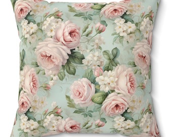 Shabby chic style blush pink roses pillow, floral country cottage, living bedroom flower decor