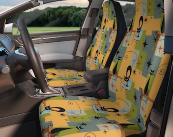 Fundas para asientos de coche Atomic Cat, estilo retro moderno de mediados de siglo.