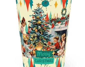 Verre de pinte de Joyeux Noël, verre d&#39;art de carte de Noël kitsch de carte de Noël de kitsch de diamant franciscain des années 50, vintage rétro 16 oz