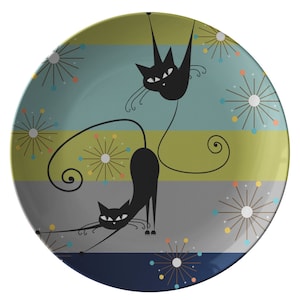 Atomic cat retro 10 inch dinner plate, MCM kitchen, Mid Century Modern