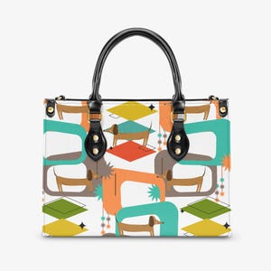 Bolso de mano con diseño de perro salchicha de mediados de siglo, bolso de hombro retro, accesorio de bolso MCM, regalo para amantes de los perros salchicha.