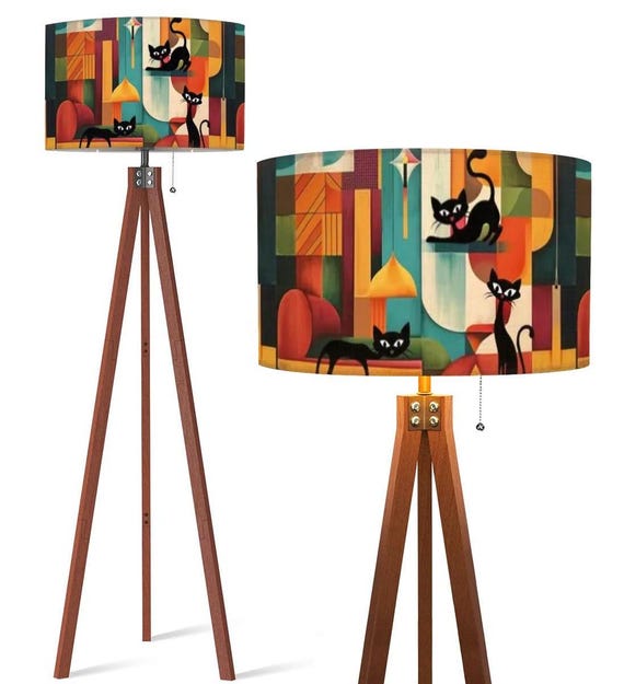 Atomic Cat MCM Tripod Floor Lamp: Retro Black Cat Lover Gift