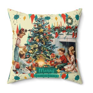 Poduszka Wesołych Świąt, Retro Vintage 50s Franciscan Diamond Starburst Kitsch Christmas Card Art Pillow, Retro Vintage 50s poduszka dekoracyjna