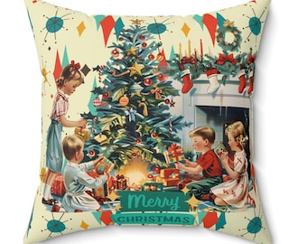 Oreiller joyeux Noël, oreiller d&#39;art rétro vintage des années 50 en diamant franciscain étoile de mer kitsch, coussin déco vintage des années 50