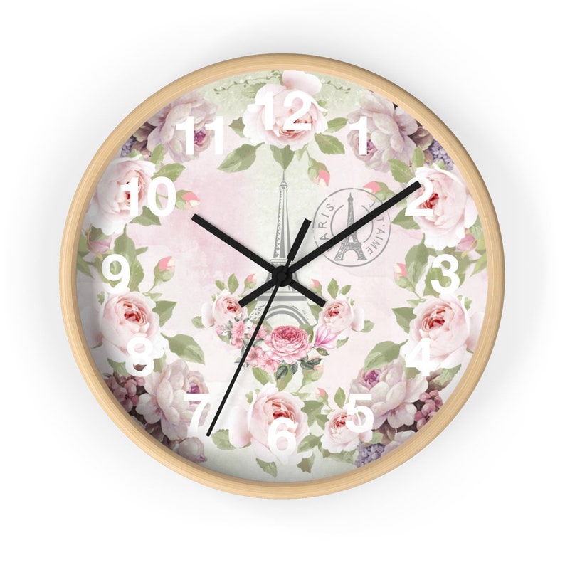 Pink Flower Wall Clock, Paris, Home Decor, Country Cottage, Farmhouse