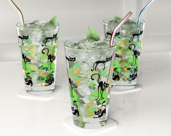 Atoomkat retro design pintglas, 16oz, zwarte kattenliefhebber, keukendecor, housewarmingcadeau