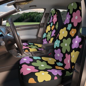 Retro flowers, groovy, hippie design, flower power, car seat covers - High quality thick polyester fabric