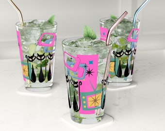 Atomic Cats-pintglas: retro MCM Cosmic Cat-bargerei (16 oz)